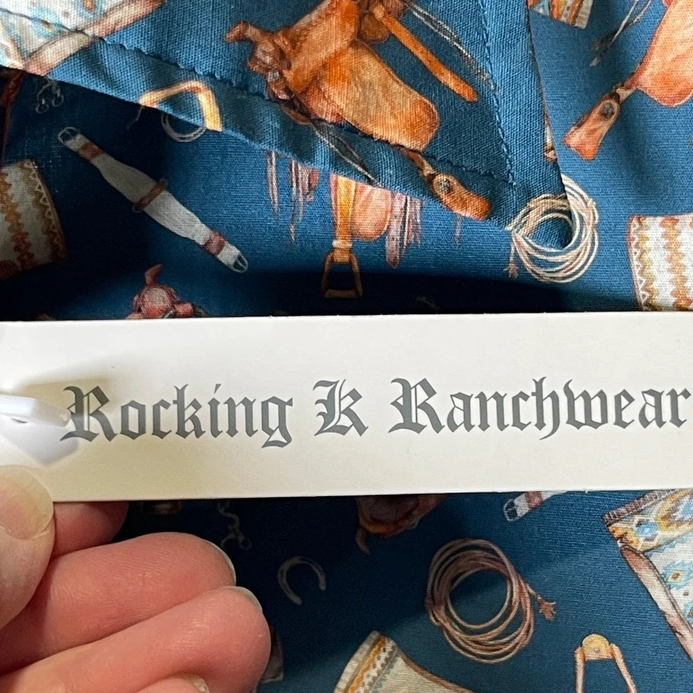 Rocking K  Ranchwear by‎ Kennington Men's Large Western Botton Up Blue